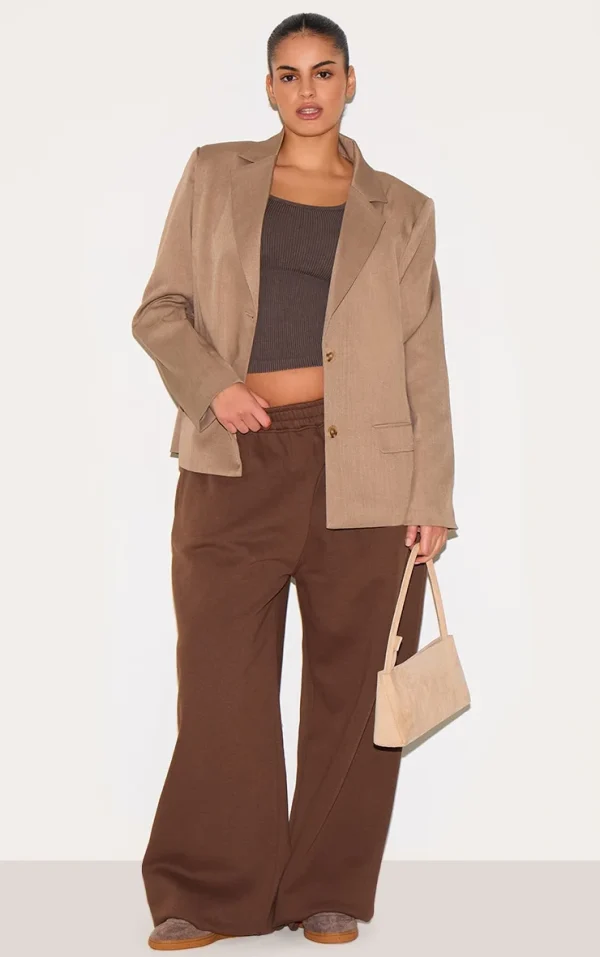 PRETTYLITTLETHING Plus Chocolate Wide Leg Sweatpants