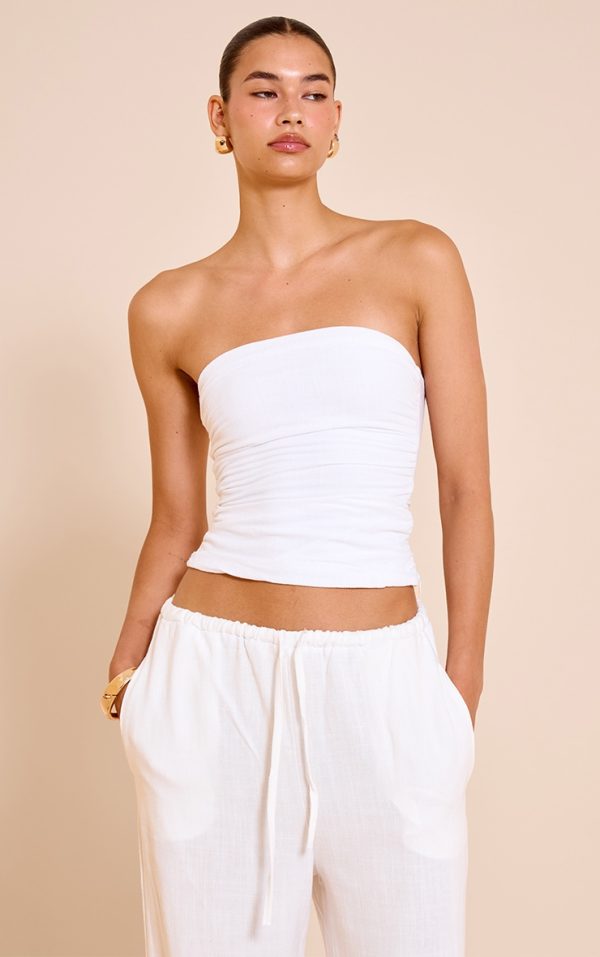 White Textured Bandeau Top