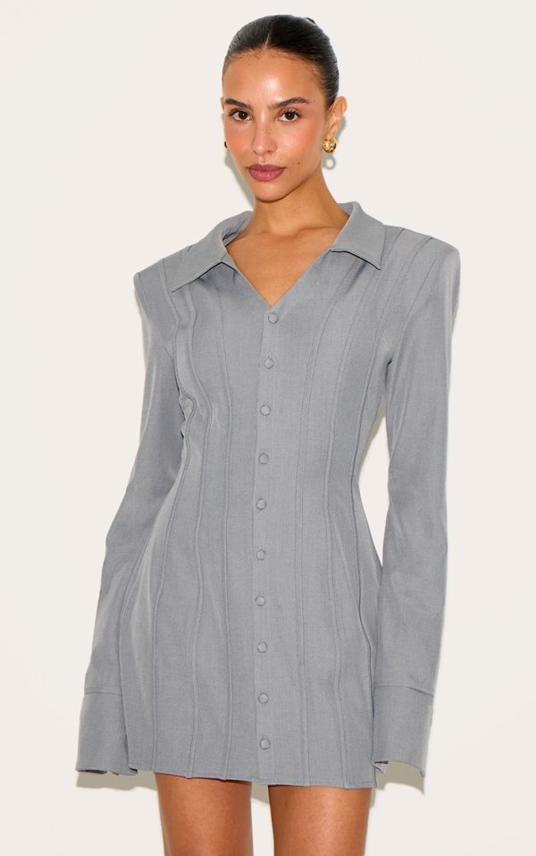 Petite Charcoal Tailored Woven Seam Detail Blazer Dress
