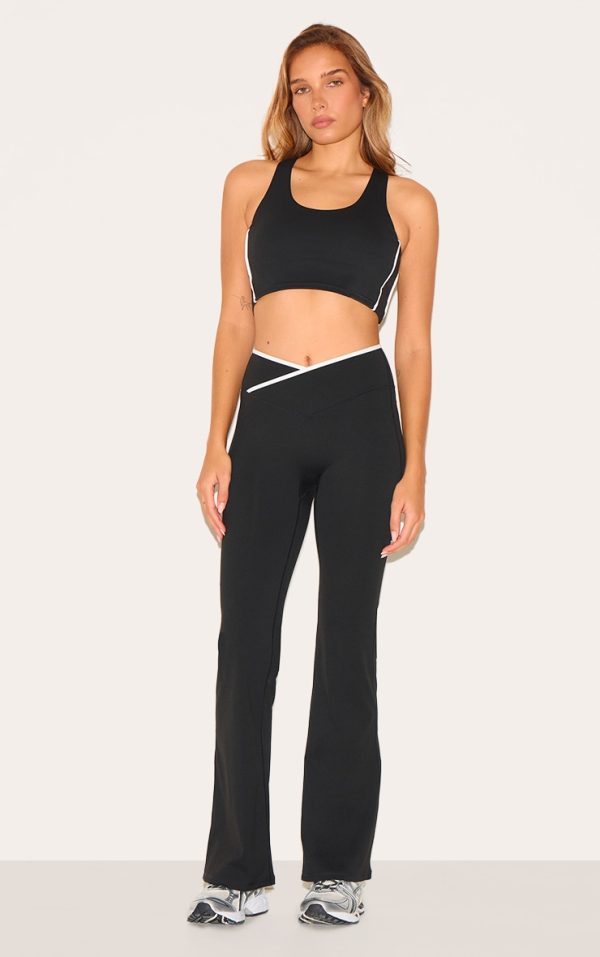 Black Sculpt Binding Wrap Contrast Waist Yoga Pants