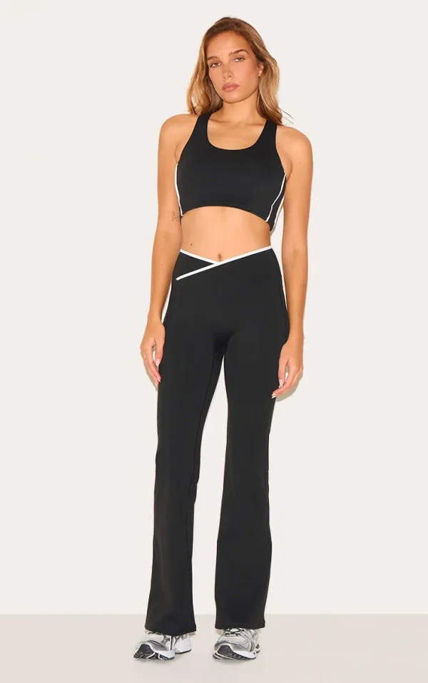 Black Sculpt Binding Wrap Contrast Waist Yoga Pants