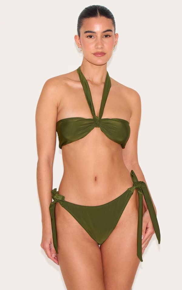 Khaki Halter Neck Bikini Top