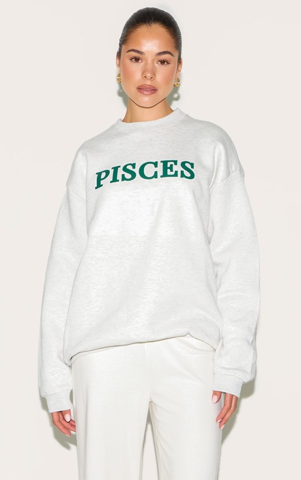 Ash Grey Pisces Printed Oversized Sweat