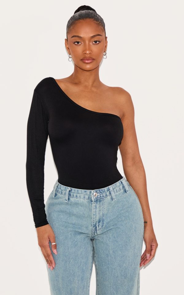 Shape Black Jersey One Shoulder Bodysuit