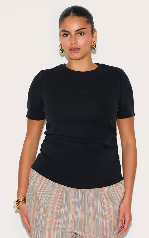 Plus Black Modal Ruched Side Top