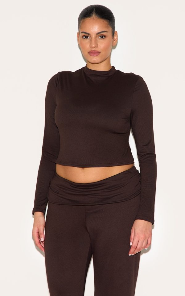 Plus Chocolate Grown On Neck Soft Touch Long Sleeve Top