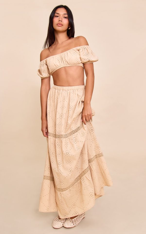 Sand Broderie Floaty Maxi Skirt
