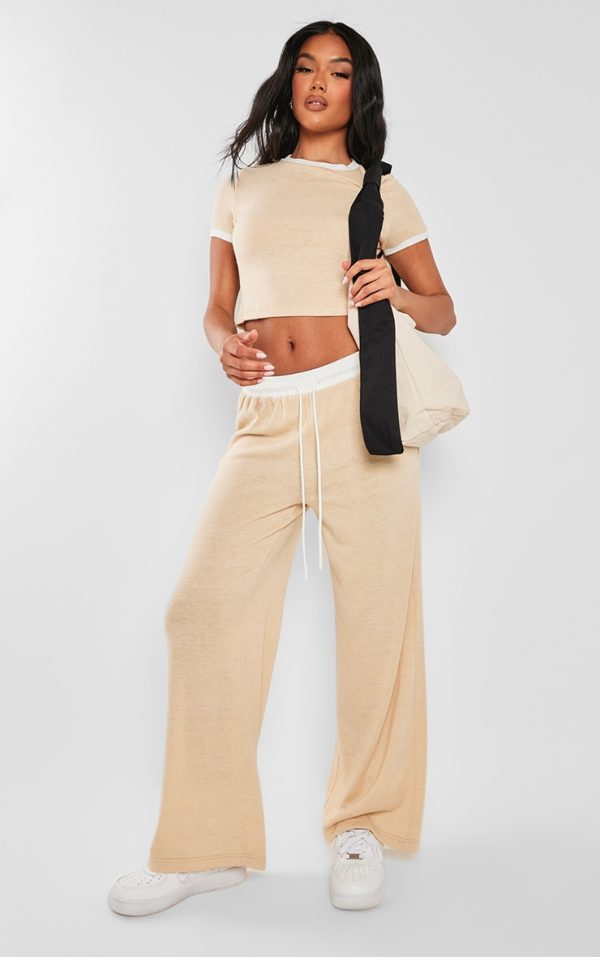 Stone Contrast Wide Leg Pants