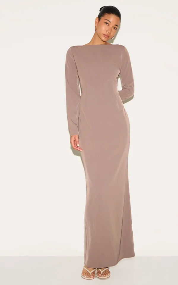 Mushroom Tailored Boat Neck Maxi Dress