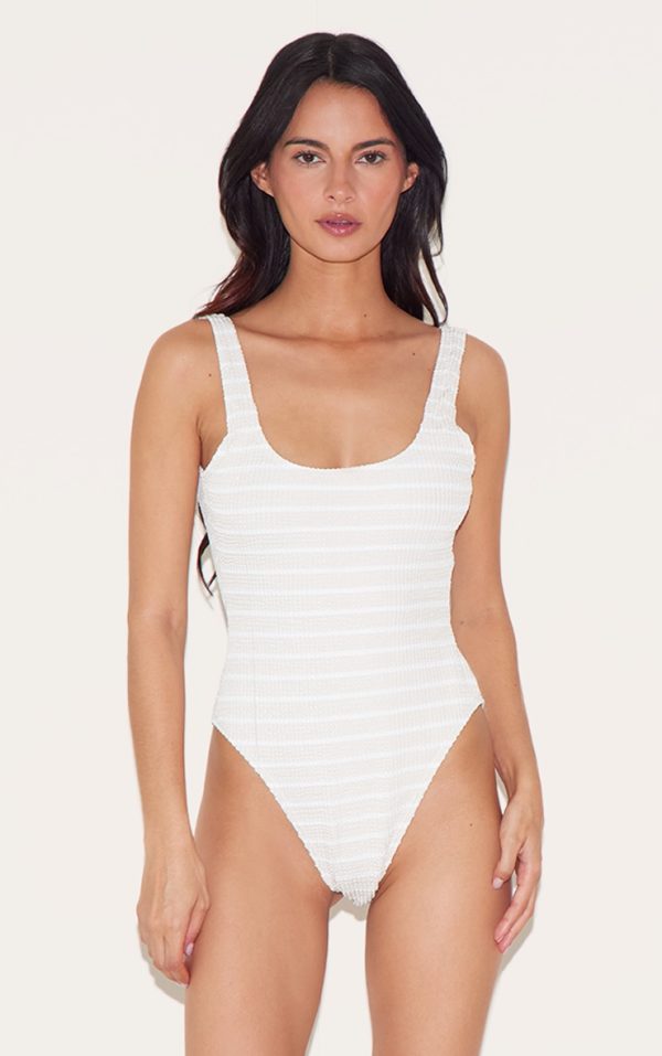 Cream Monochrome Crinkle Backless Swimsuit