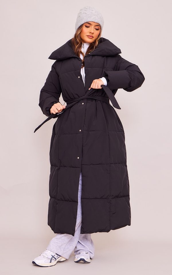 Black Oversized Square Quilted Maxi Puffer Coat