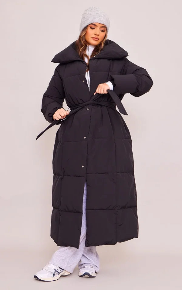 Black Oversized Square Quilted Maxi Puffer Coat