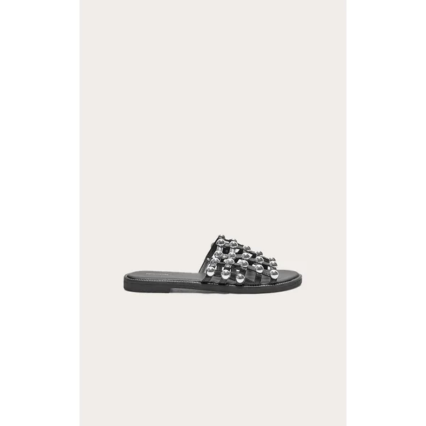 Alisa Black Large Studded Slides