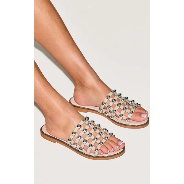 Alisa Nude Large Studded Slides