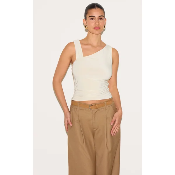 Almond Asymmetric Strap Detail Vest Top