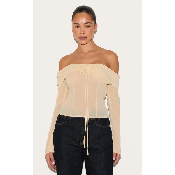 Almond Bardot Chiffon Blouse