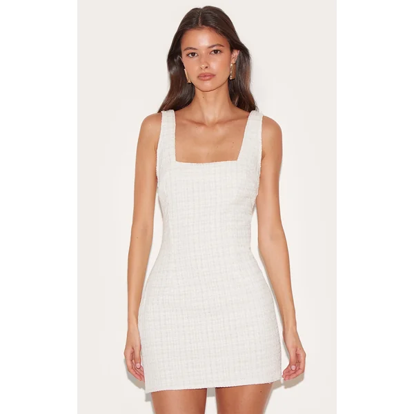Almond Boucle Square Neck Mini Dress