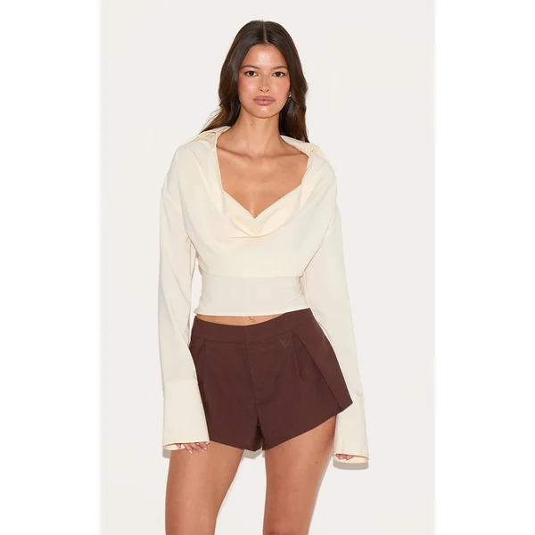 Almond Chiffon Cowl Neck Blouse