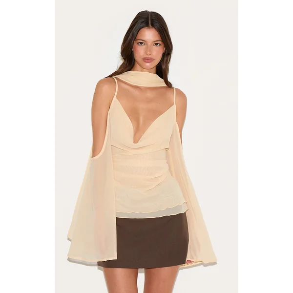 Almond Chiffon Drape Scarf Long Top