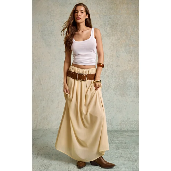 Almond Chiffon Floaty Maxi Skirt