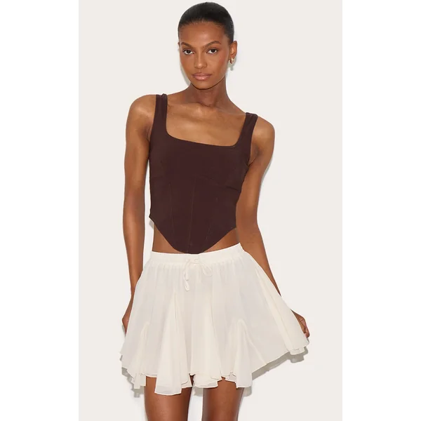 Almond Chiffon Godet Floaty Mini Skirt