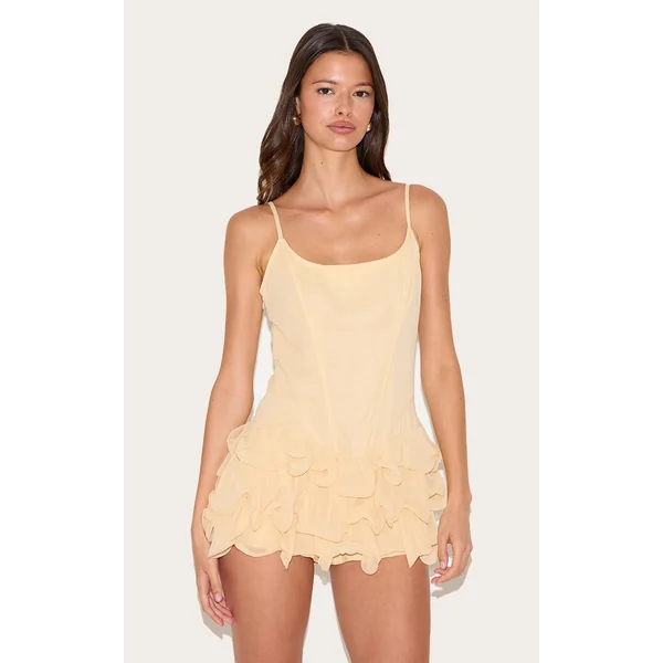 Almond Chiffon Strappy Frill Detail Romper