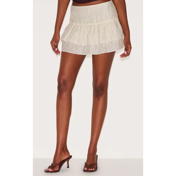 Almond Crinkle Woven Dropped Waist Frilly Mini Skirt