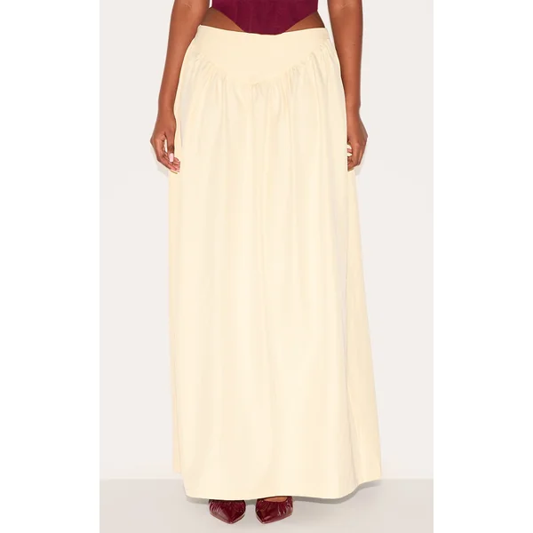 Almond Dipped Waist Structured A Line Maxi Skirt