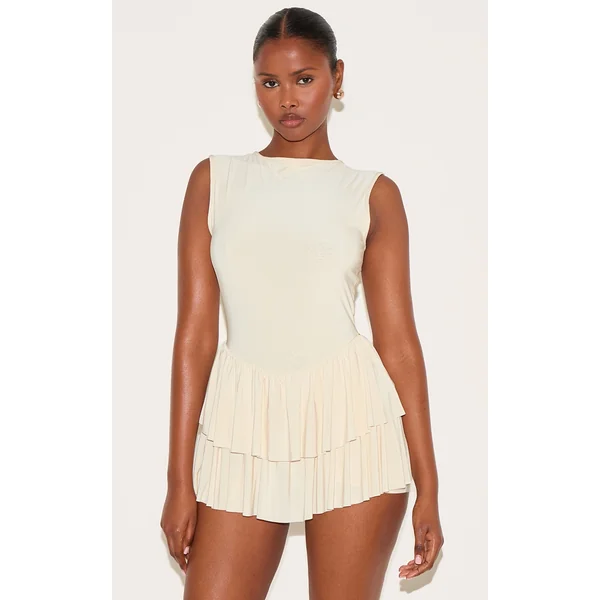 Almond Double Layer Slinky Rara Skort Romper