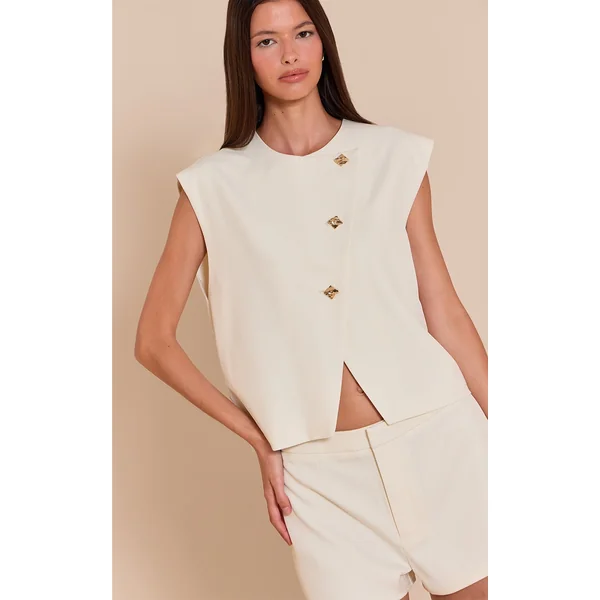 Almond Gold Trim Oversized Vest