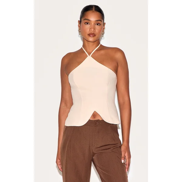 Almond Halterneck Long Top