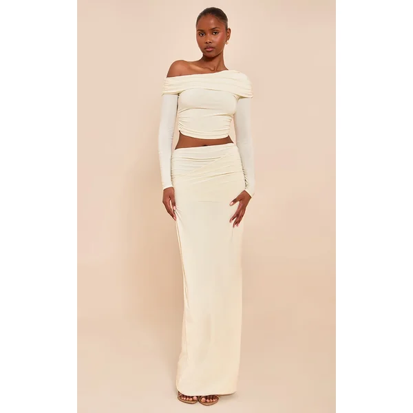 Almond Matte Sculpt Fold Over Maxi Skirt