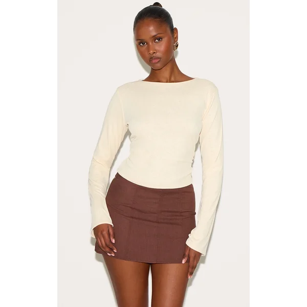 Almond Onion Skin Boatneck Flute Sleeve Long Top