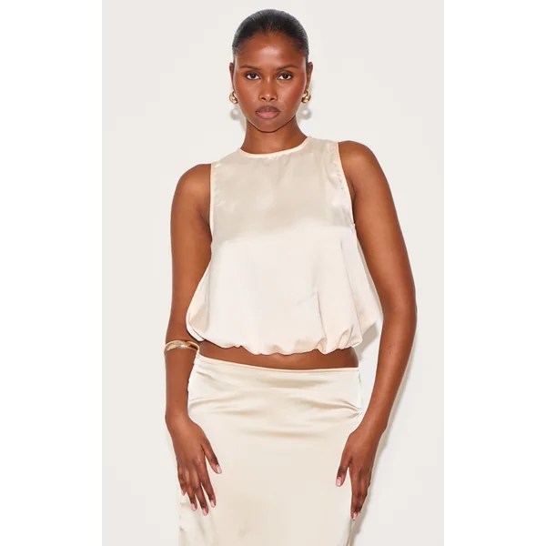 Almond Satin Bubble Hem Top