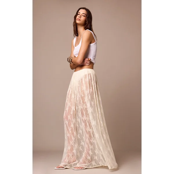 Almond Sheer Lace Maxi Skirt