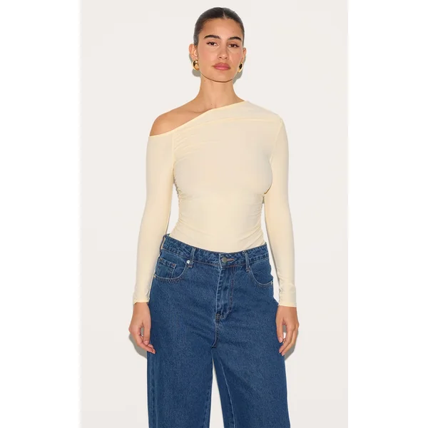 Almond Soft Touch Asymmetric Detail Long Sleeve Top