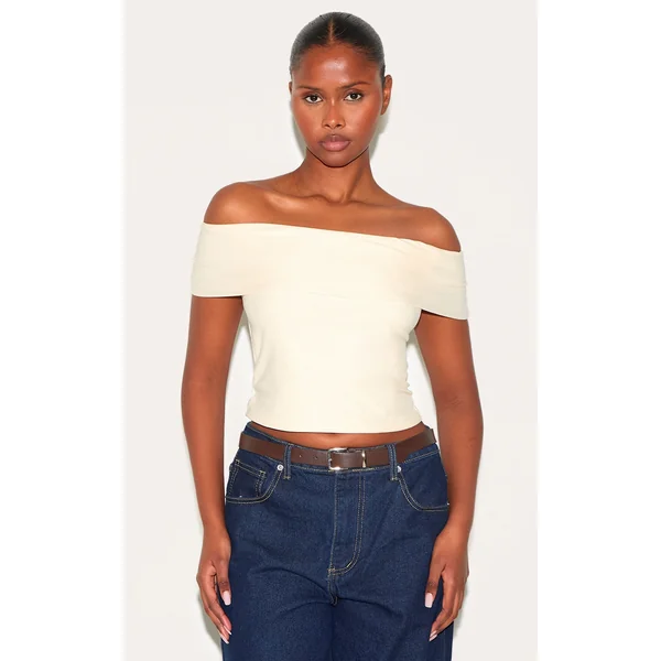 Almond Soft Touch Bardot Long Top