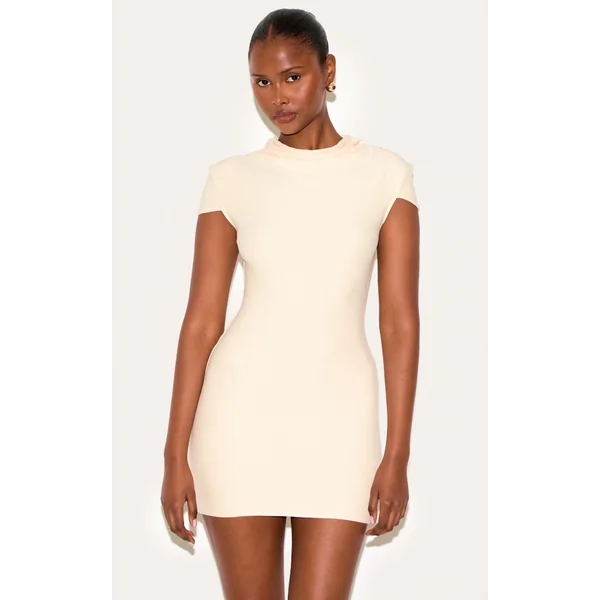 Almond Soft Touch High Neck Cowl Bodycon Dress