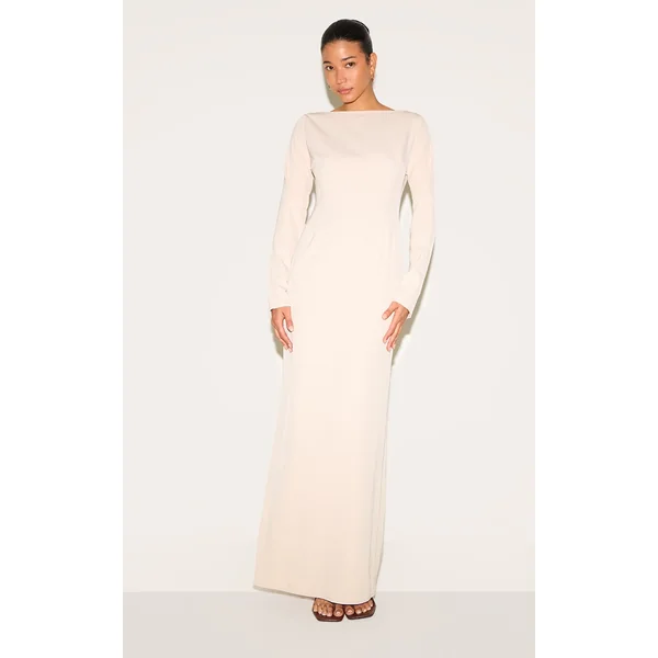 Almond Tailored Boat Neck Maxi Dress