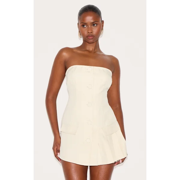 Almond Tailored Pleat Detail Bandeau Romper