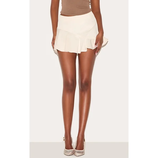 Almond Tailored Woven Scalloped Edge Mini Skirt