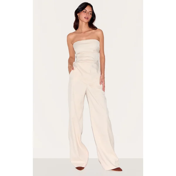 Almond Tailored Woven Wide Leg Pants