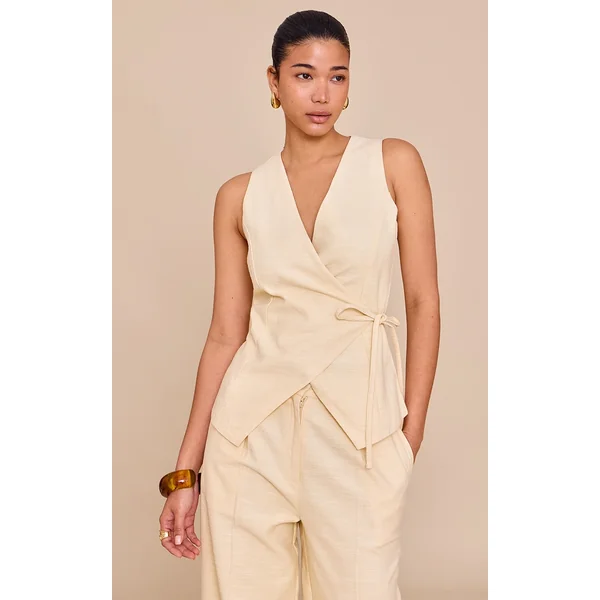 Almond Textured Asymmetric Tie Front Vest