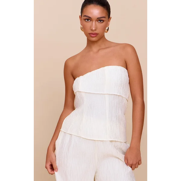 Almond Textured Woven Fold Over Bandeau Top