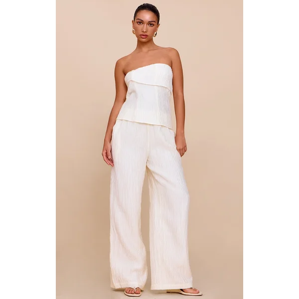 Almond Textured Woven Mid Rise Wide Leg Pants