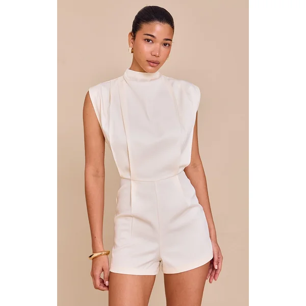 Almond Woven Bagged Over Boat Neck Romper