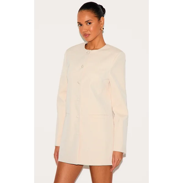 Almond Woven Oversized Crew Neck Blazer Dress