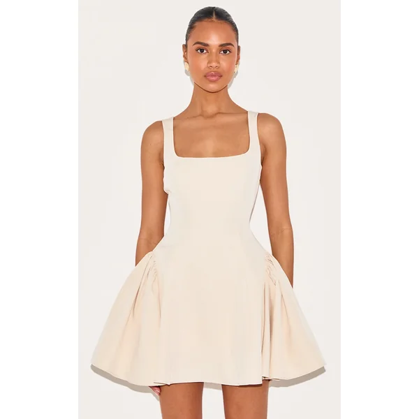 Almond Woven Square Neck Shift Dress