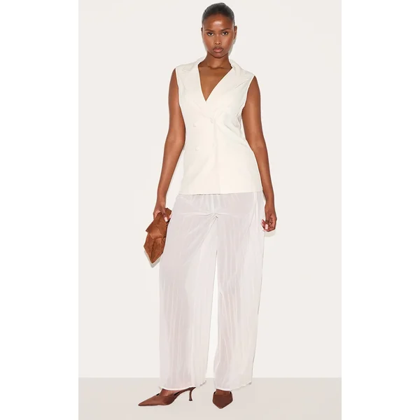 Almond Woven Vest Overlay Chiffon Jumpsuit