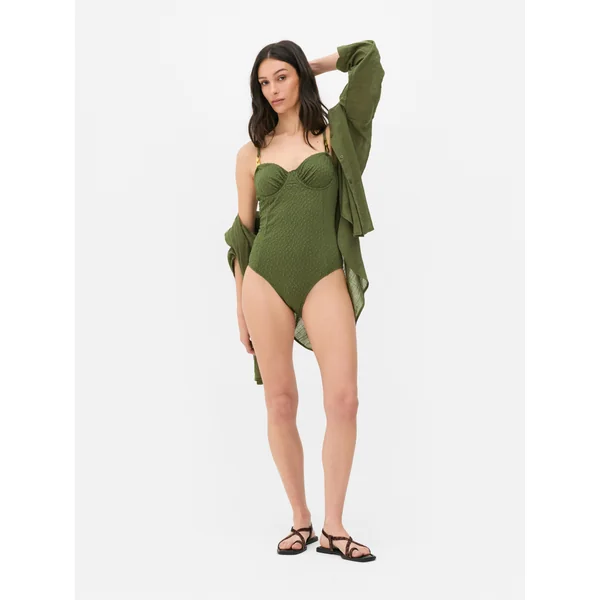 Animal Print Textured Control Swimsuit - Olive